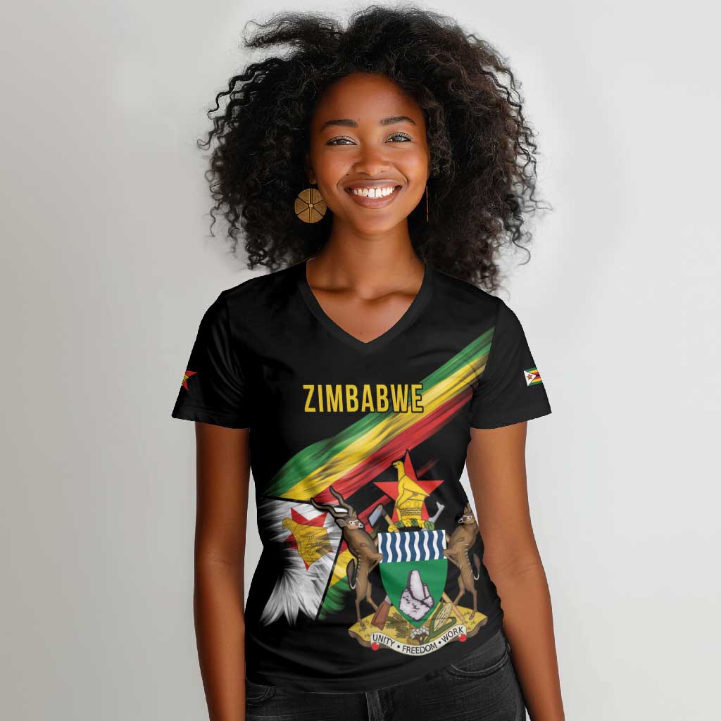 Zimbabwe Wings Flag Women V-Neck T-Shirt Proudly Zimbabwean - African Pride