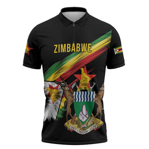 Personalized Zimbabwe Wings Flag Zipper Polo Shirt Proudly Zimbabwean