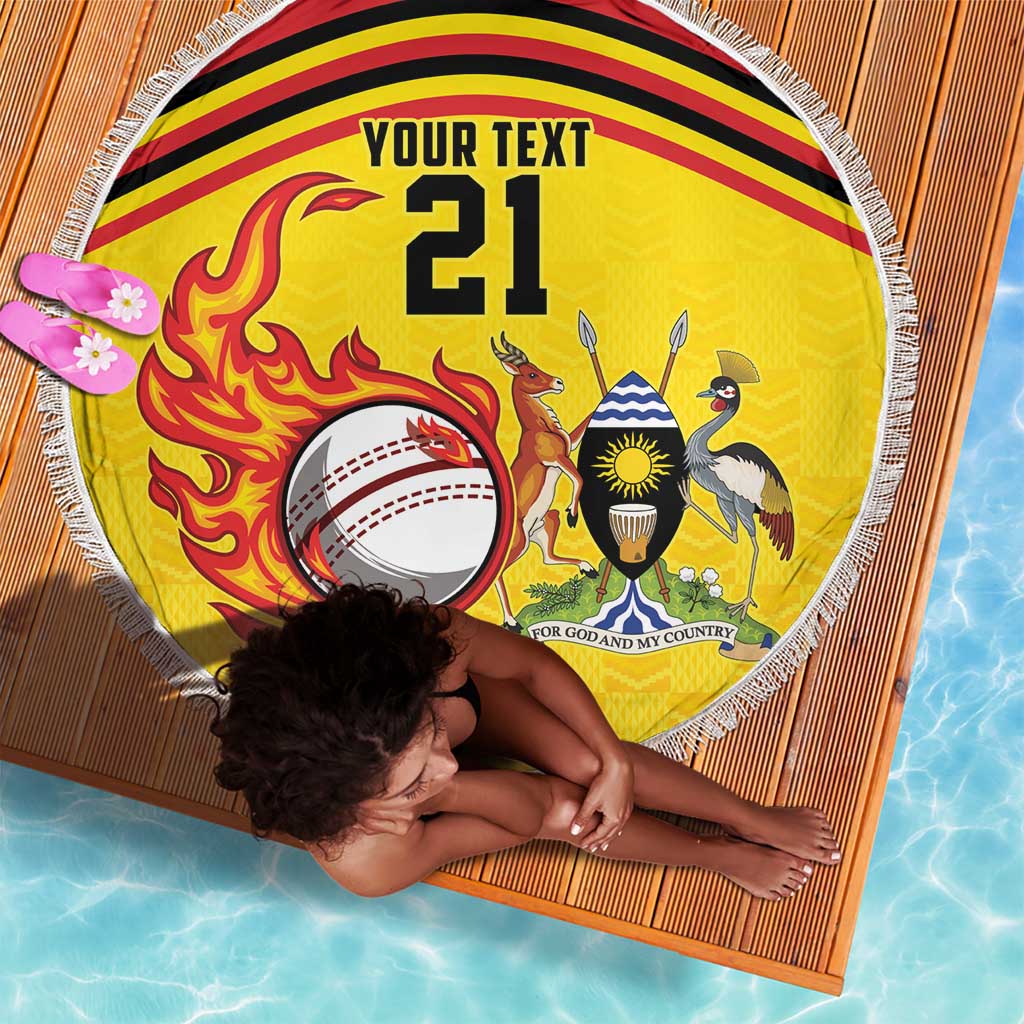 Custom Africa Cricket Uganda Beach Blanket Cranes Cricket Ball Fire - African Pride