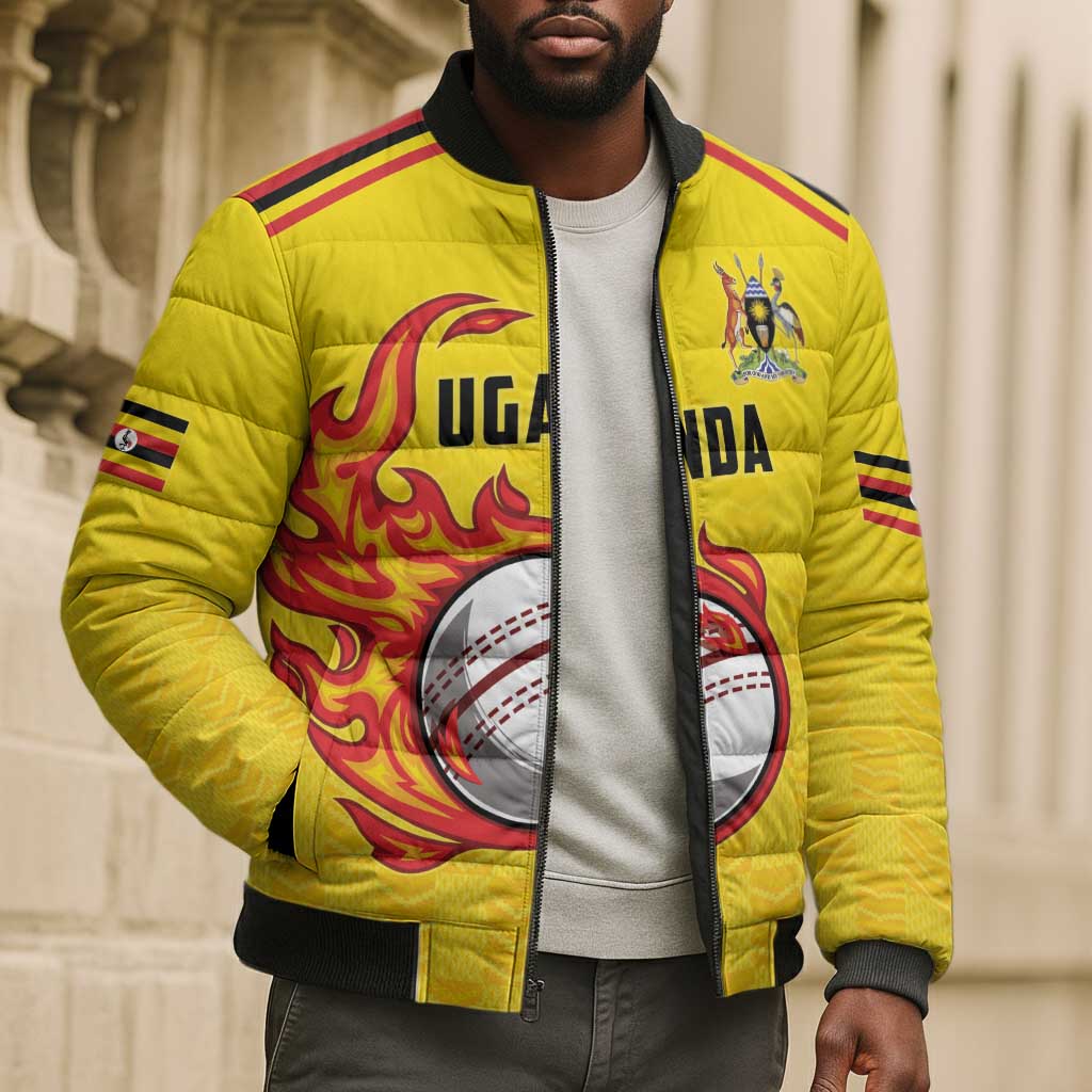 Custom Africa Cricket Uganda Bomber Puffer Jacket Cranes Cricket Ball Fire