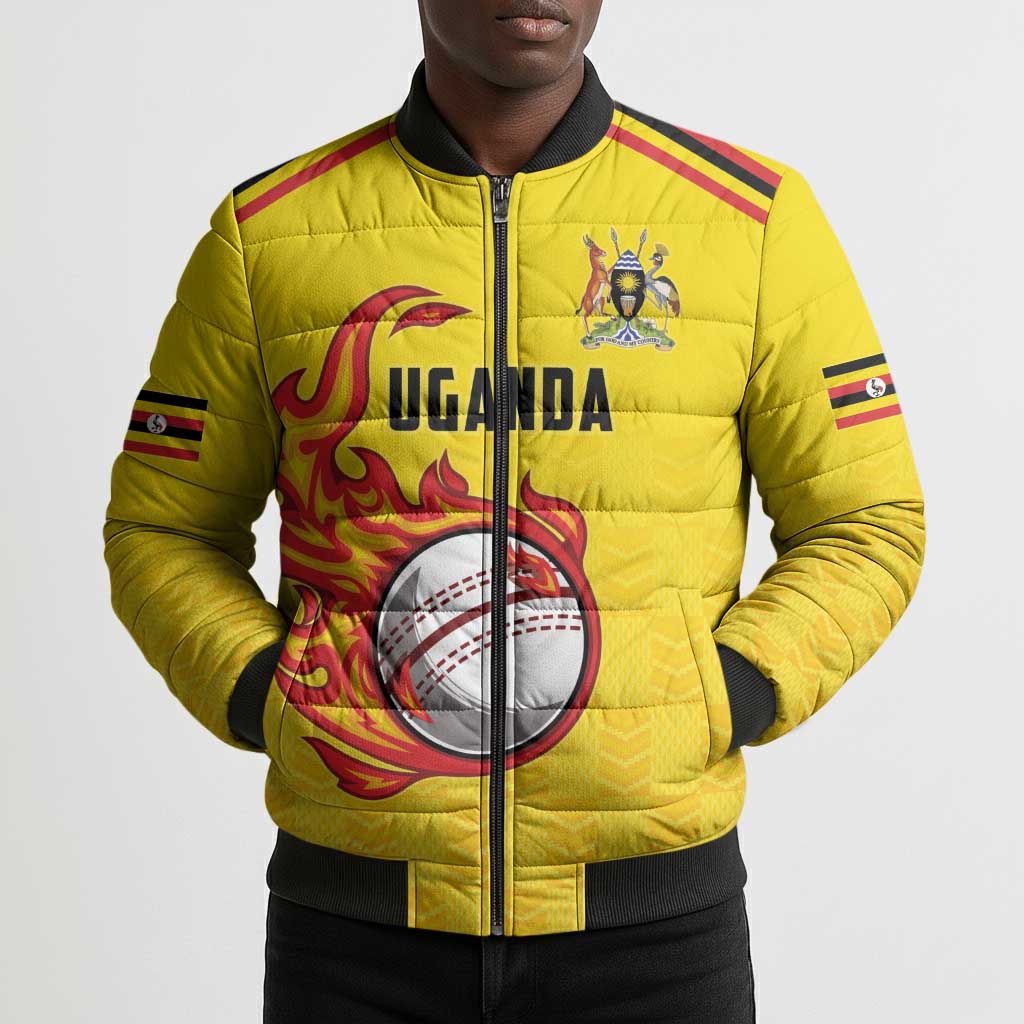Custom Africa Cricket Uganda Bomber Puffer Jacket Cranes Cricket Ball Fire