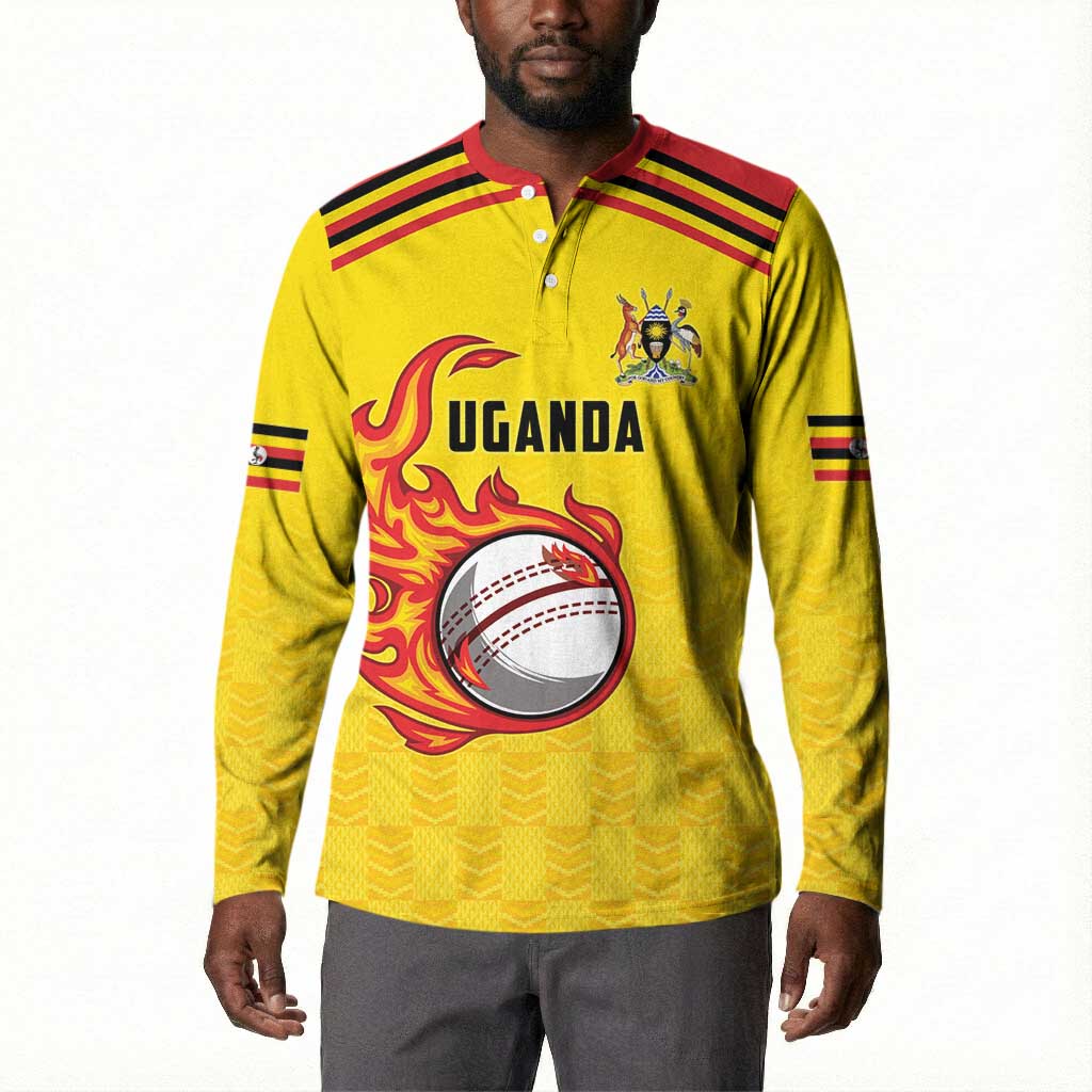 Custom Africa Cricket Uganda Button Sweatshirt Cranes Cricket Ball Fire