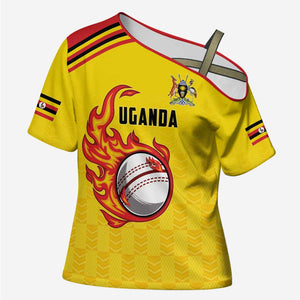 Custom Africa Cricket Uganda Cross Shoulder Shirt Cranes Cricket Ball Fire