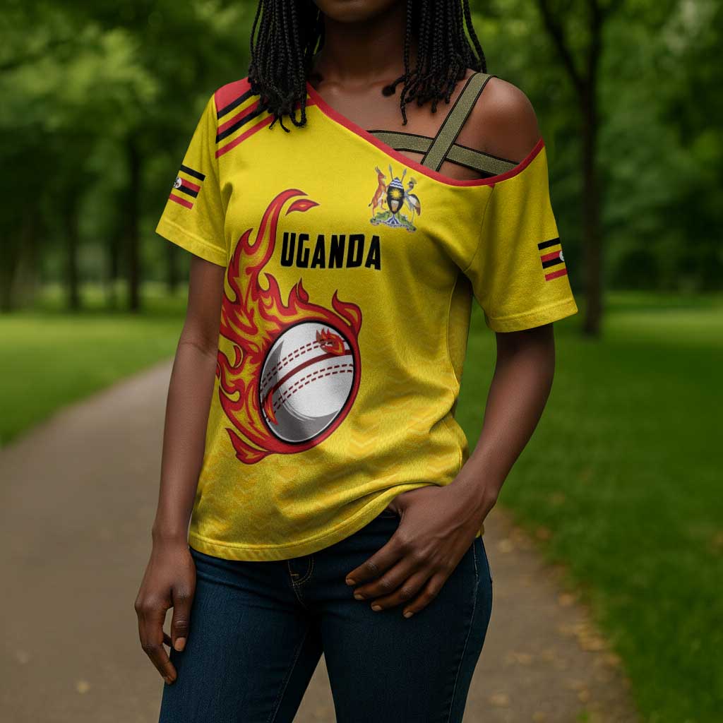 Custom Africa Cricket Uganda Cross Shoulder Shirt Cranes Cricket Ball Fire