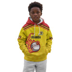 Custom Africa Cricket Uganda Kid Hoodie Cranes Cricket Ball Fire - African Pride