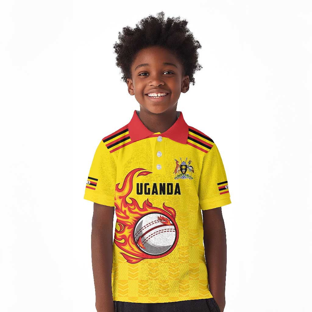 Custom Africa Cricket Uganda Kid Polo Shirt Cranes Cricket Ball Fire - African Pride