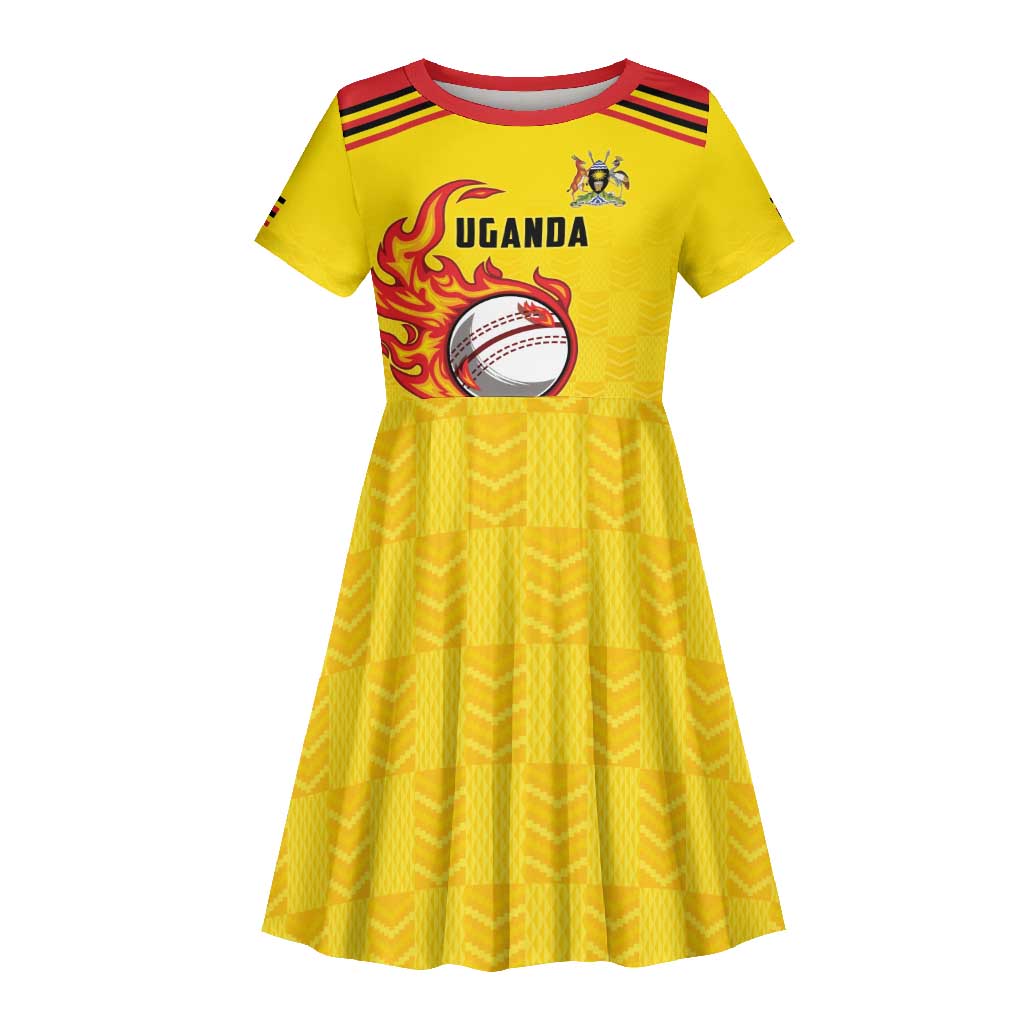Custom Africa Cricket Uganda Kid Short Sleeve Dress Cranes Cricket Ball Fire - African Pride