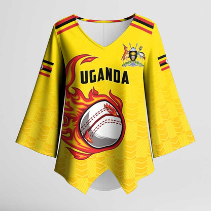 Custom Africa Cricket Uganda Kimono Sleeve Blouse Cranes Cricket Ball Fire