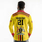 Custom Africa Cricket Uganda Long Sleeve Polo Shirt Cranes Cricket Ball Fire - African Pride