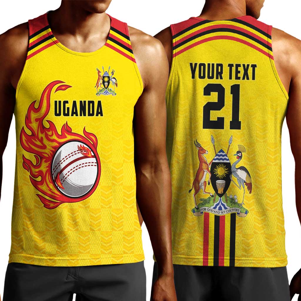 Custom Africa Cricket Uganda Men Tank Top Cranes Cricket Ball Fire - African Pride