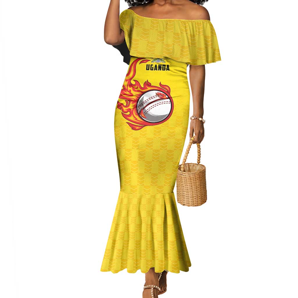 Custom Africa Cricket Uganda Mermaid Dress Cranes Cricket Ball Fire - African Pride