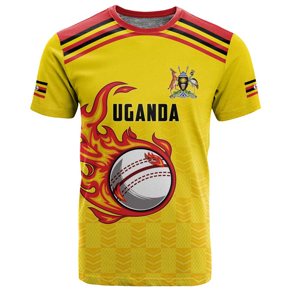 Custom Africa Cricket Uganda T shirt Cranes Cricket Ball Fire - African Pride