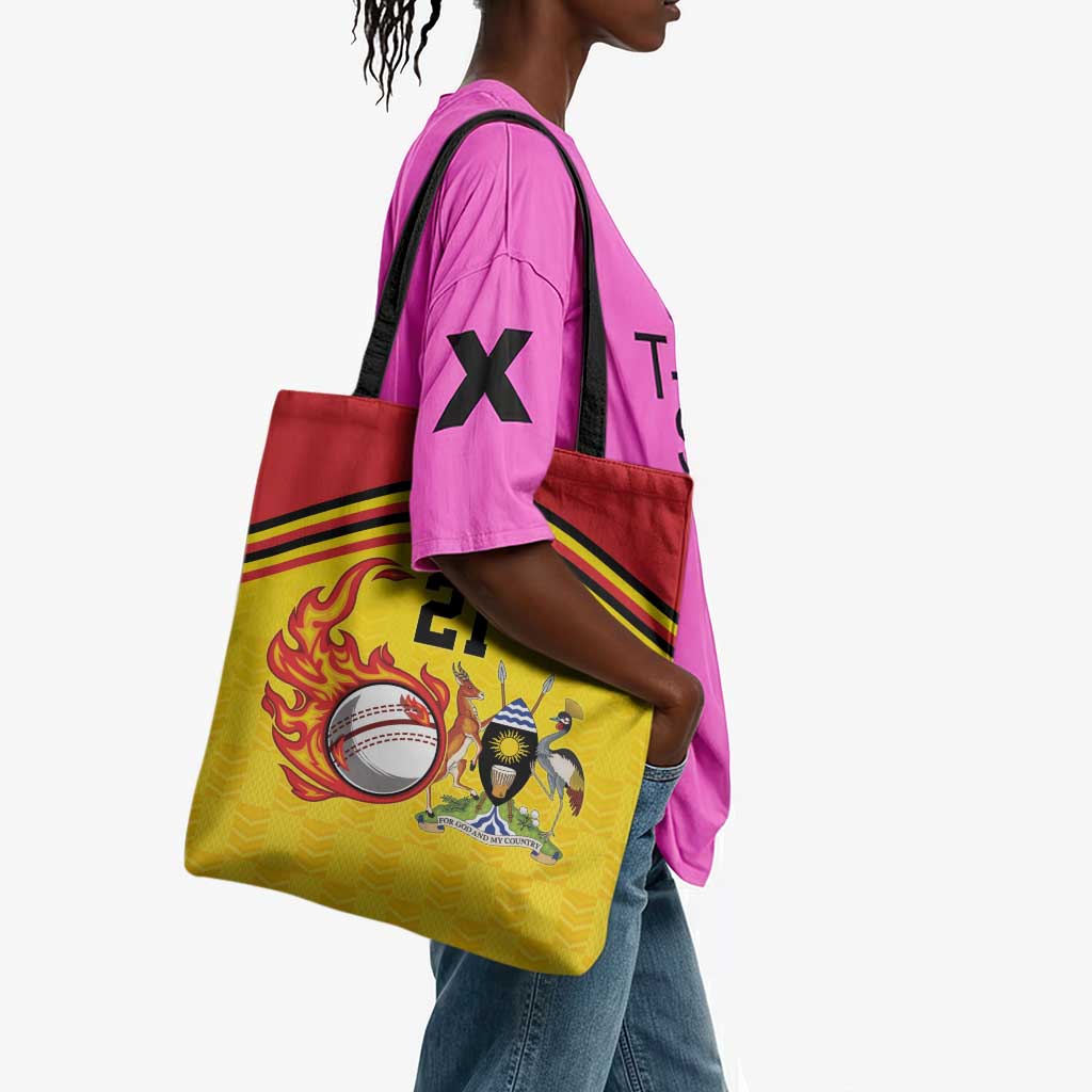 Custom Africa Cricket Uganda Tote Bag Cranes Cricket Ball Fire