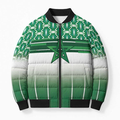 World Football Morocco Custom Bomber Puffer Jacket 1994 Away Retro Green Jersey - African Pride