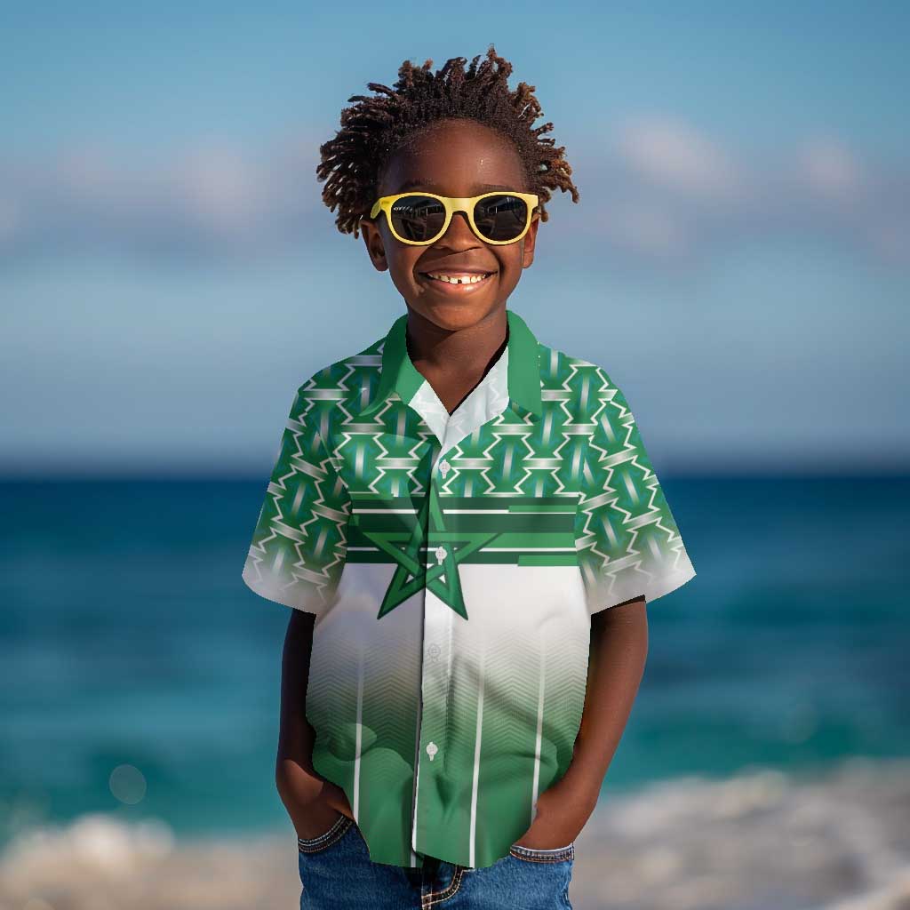 World Football Morocco Custom Kid Hawaiian Shirt 1994 Away Retro Green Jersey - African Pride