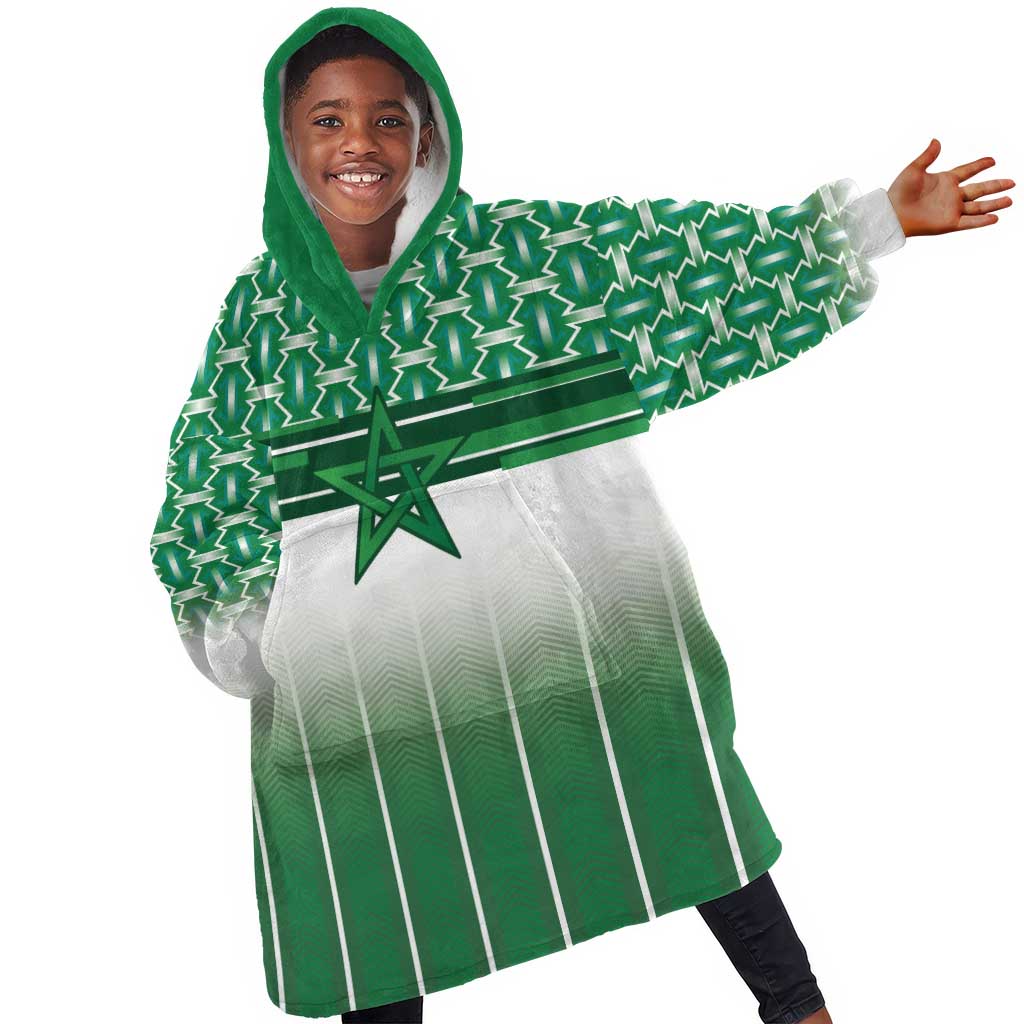 World Football Morocco Custom Kid Wearable Blanket Hoodie 1994 Away Retro Green Jersey - African Pride