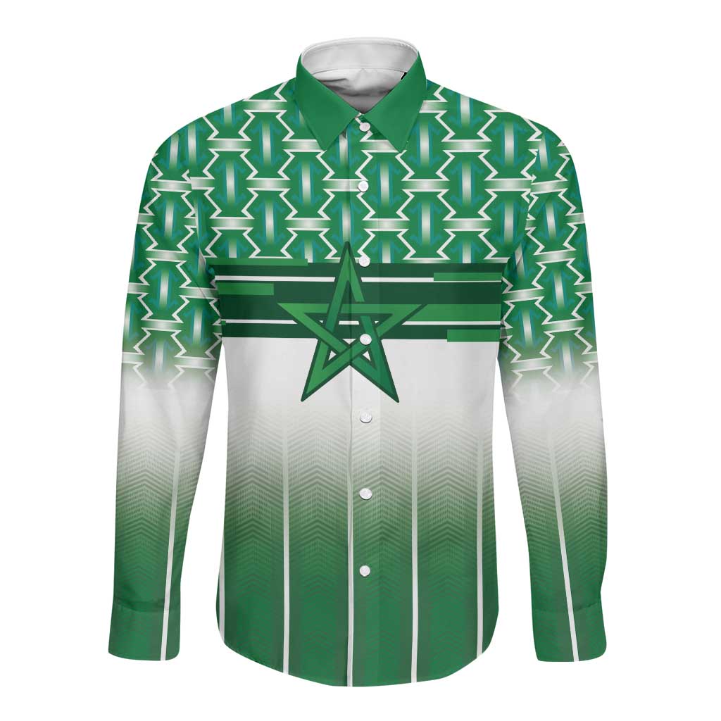 World Football Morocco Custom Long Sleeve Button Shirt 1994 Away Retro Green Jersey - African Pride