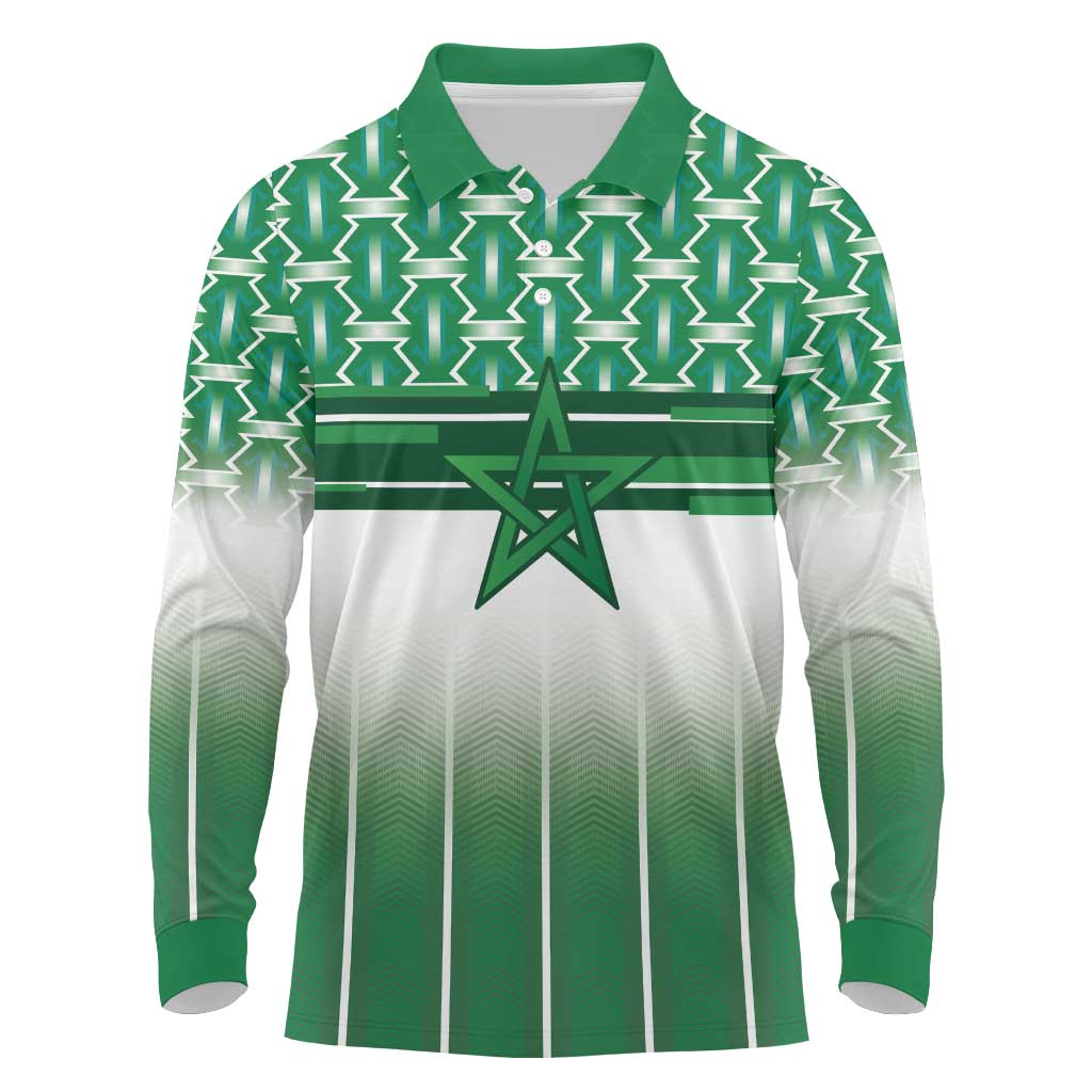 World Football Morocco Custom Long Sleeve Polo Shirt 1994 Away Retro Green Jersey - African Pride