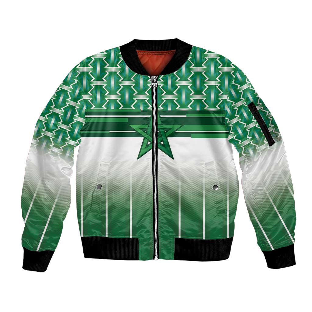 World Football Morocco Custom Sleeve Zip Bomber Jacket 1994 Away Retro Green Jersey - African Pride