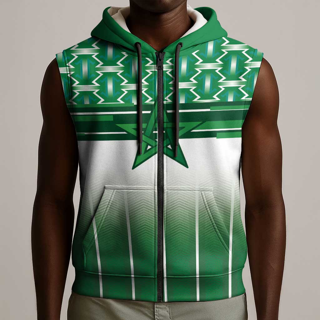 World Football Morocco Custom Sleeveless Zip Hoodie 1994 Away Retro Green Jersey - African Pride