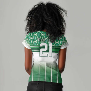 World Football Morocco Custom Women V-Neck T-Shirt 1994 Away Retro Green Jersey - African Pride