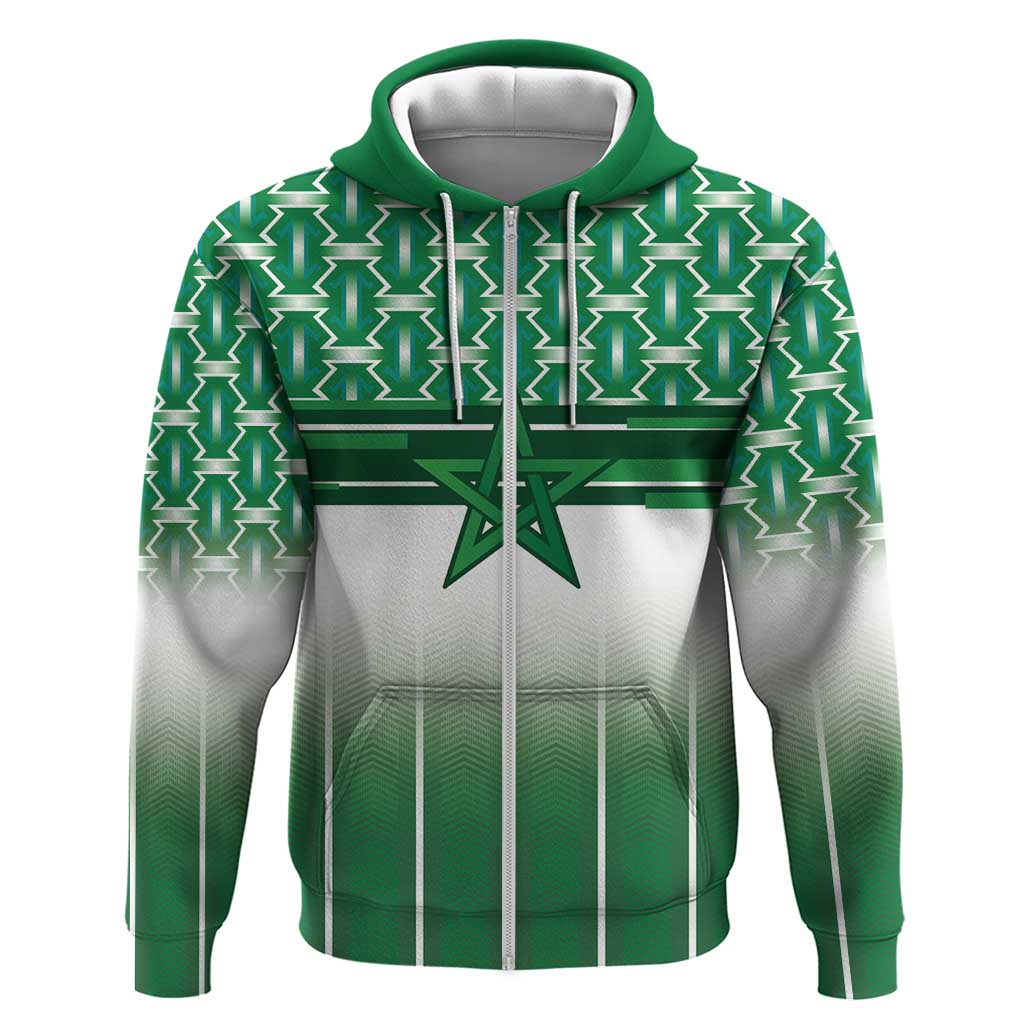 World Football Morocco Custom Zip Hoodie 1994 Away Retro Green Jersey - African Pride
