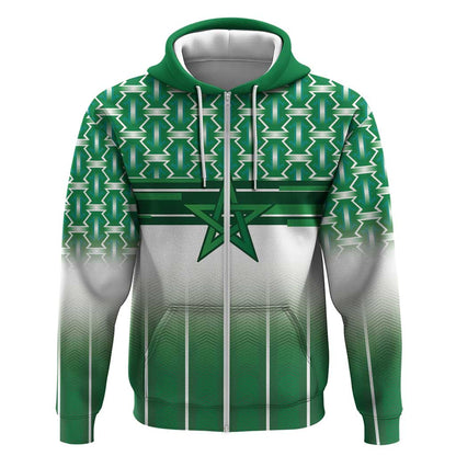 World Football Morocco Custom Zip Hoodie 1994 Away Retro Green Jersey - African Pride