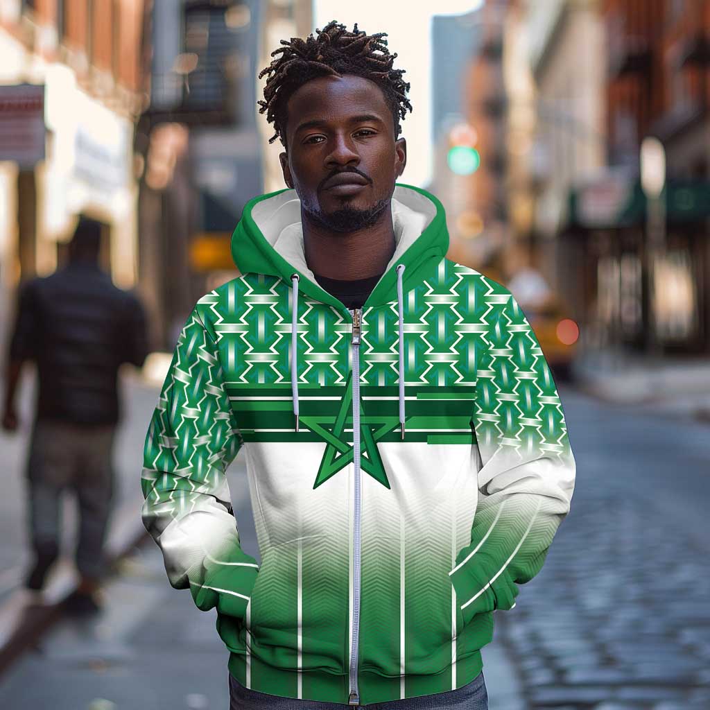 World Football Morocco Custom Zip Hoodie 1994 Away Retro Green Jersey - African Pride