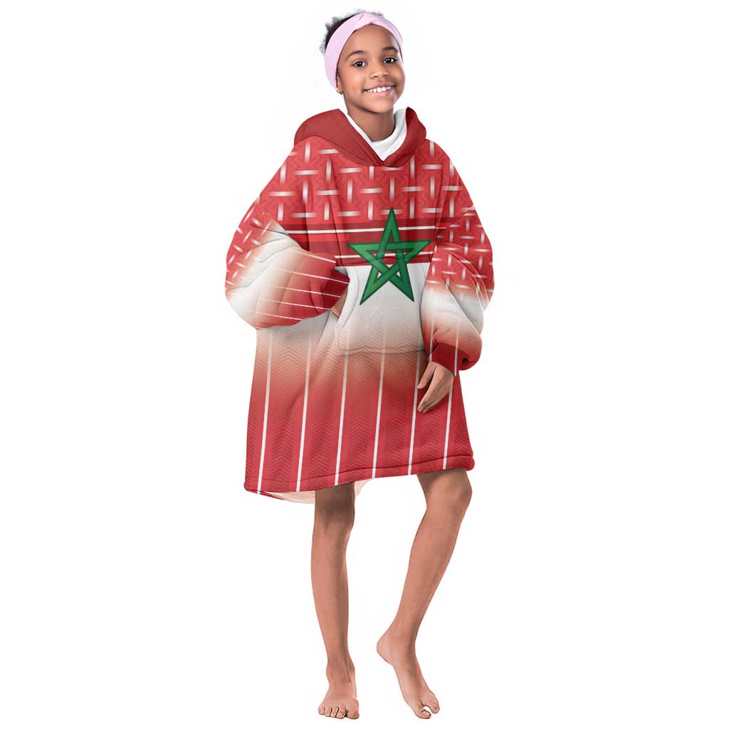 World Football Morocco Custom Kid Wearable Blanket Hoodie 1994 Away Retro Red Jersey - African Pride