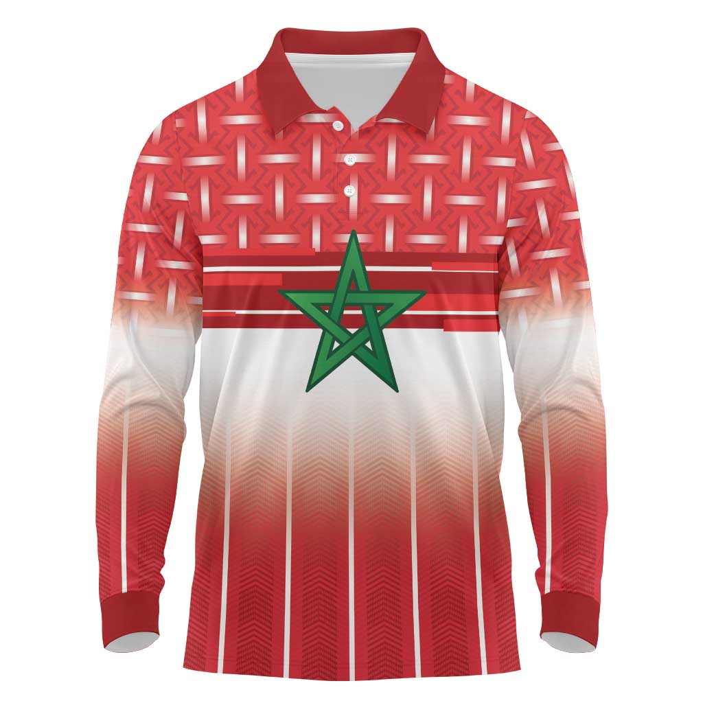 World Football Morocco Custom Long Sleeve Polo Shirt 1994 Away Retro Red Jersey - African Pride