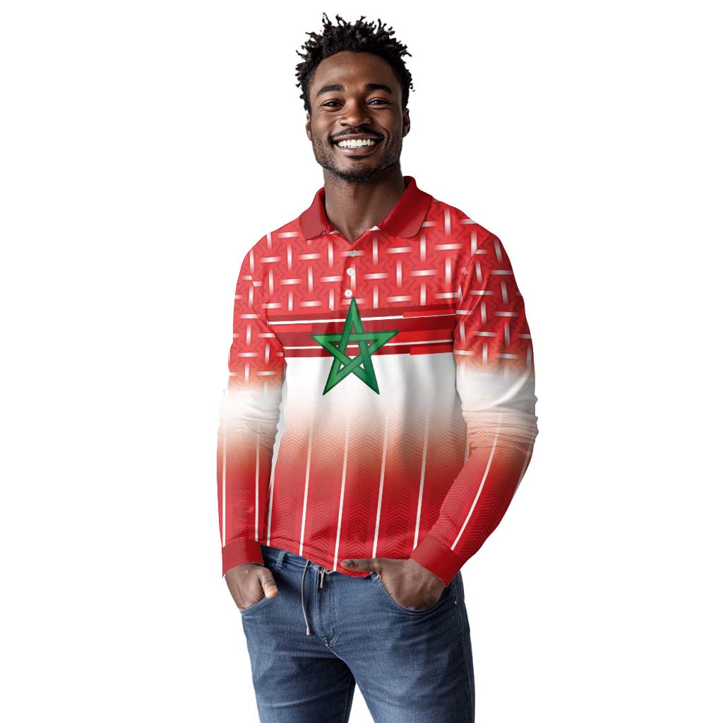 World Football Morocco Custom Long Sleeve Polo Shirt 1994 Away Retro Red Jersey - African Pride