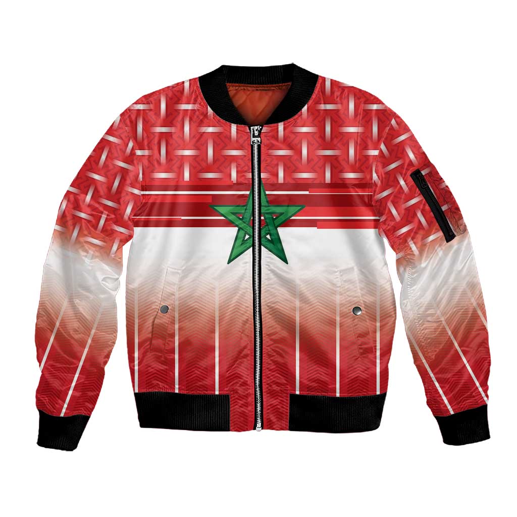 World Football Morocco Custom Sleeve Zip Bomber Jacket 1994 Away Retro Red Jersey - African Pride