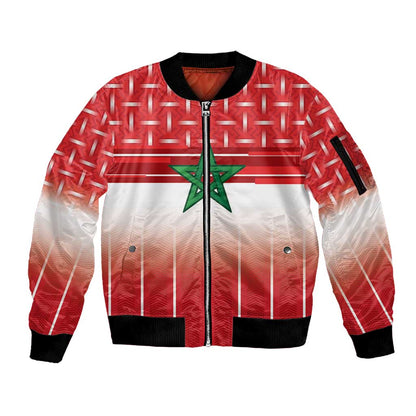 World Football Morocco Custom Sleeve Zip Bomber Jacket 1994 Away Retro Red Jersey - African Pride