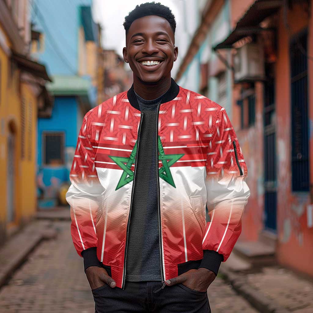 World Football Morocco Custom Sleeve Zip Bomber Jacket 1994 Away Retro Red Jersey - African Pride