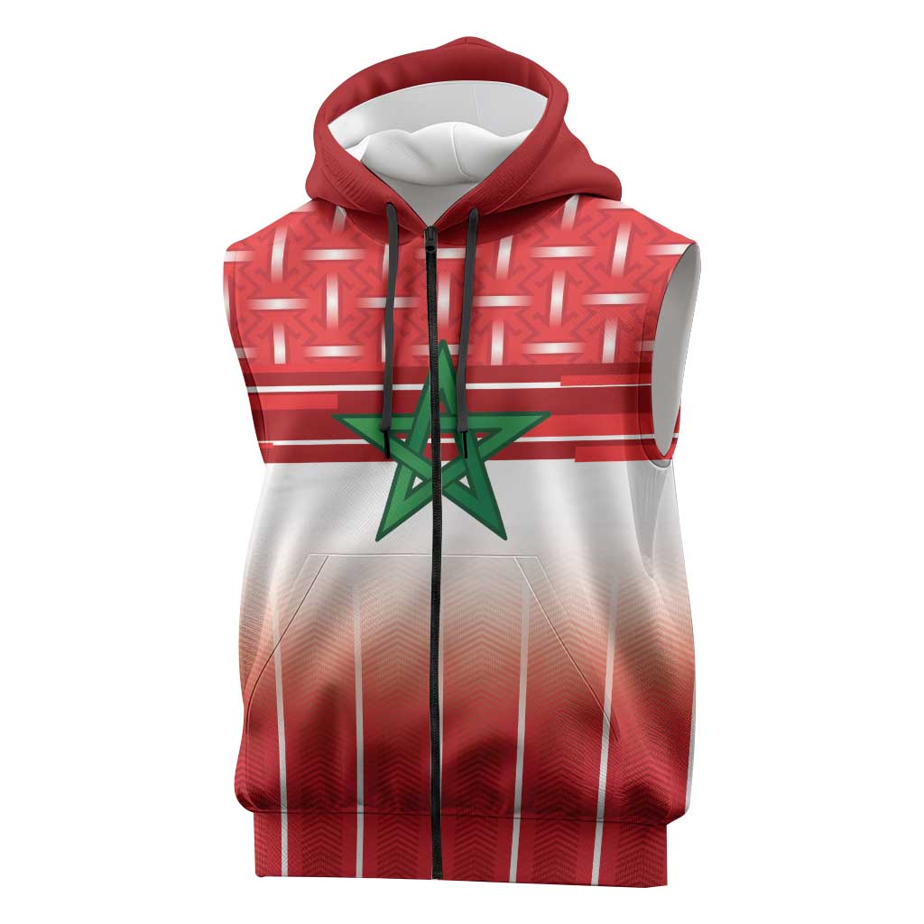 World Football Morocco Custom Sleeveless Zip Hoodie 1994 Away Retro Red Jersey - African Pride