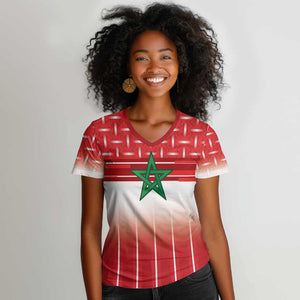 World Football Morocco Custom Women V-Neck T-Shirt 1994 Away Retro Red Jersey - African Pride