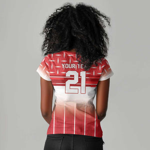 World Football Morocco Custom Women V-Neck T-Shirt 1994 Away Retro Red Jersey - African Pride