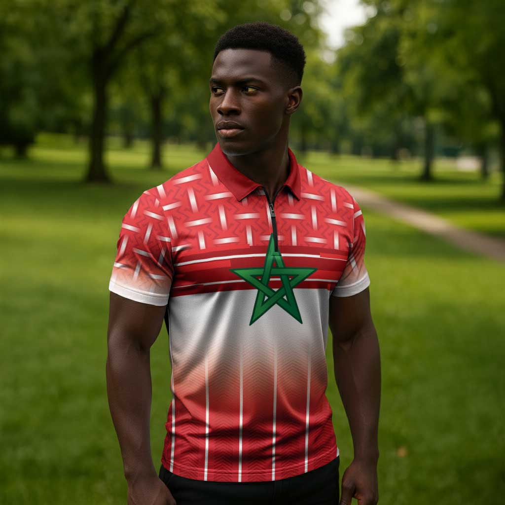 World Football Morocco Custom Zipper Polo Shirt 1994 Away Retro Red Jersey - African Pride