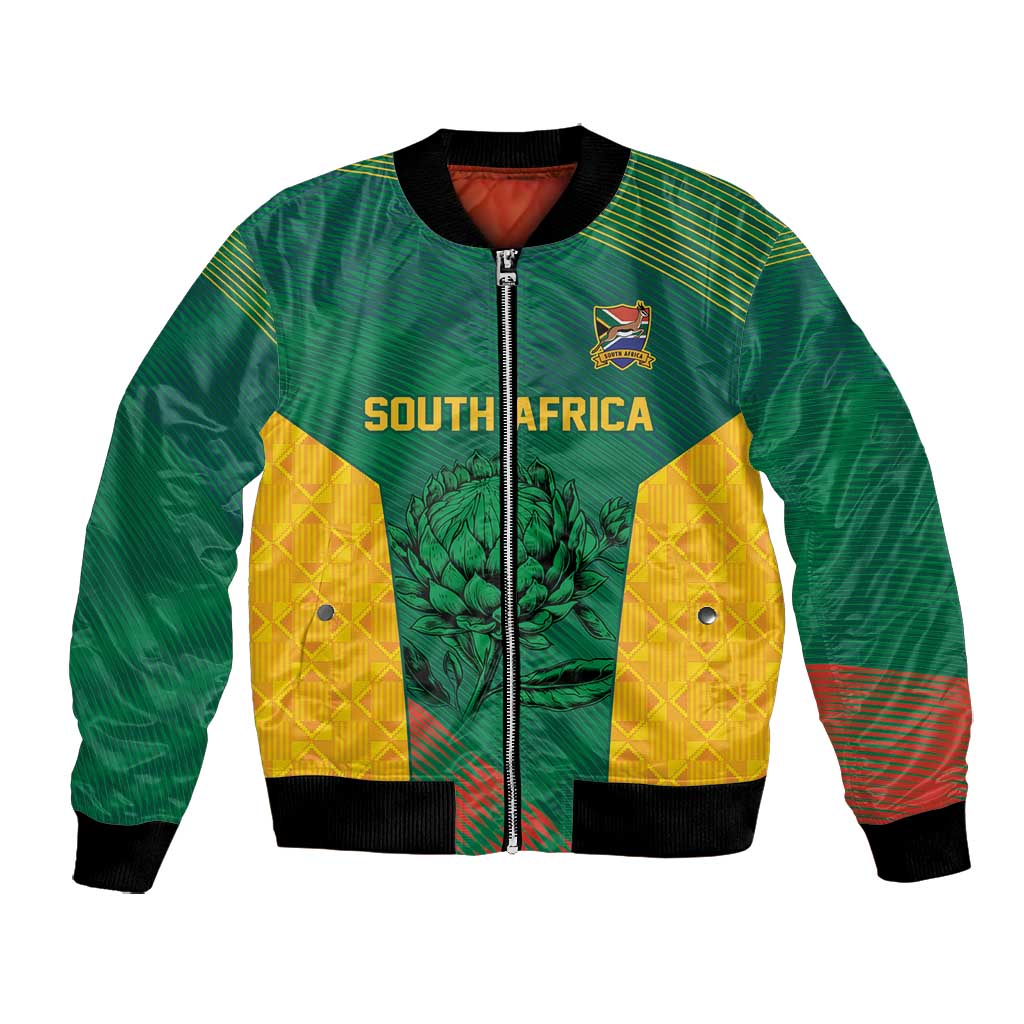 World Football 2026 South Africa Custom Bomber Jacket Tradional Protea Kente Pattern - African Pride