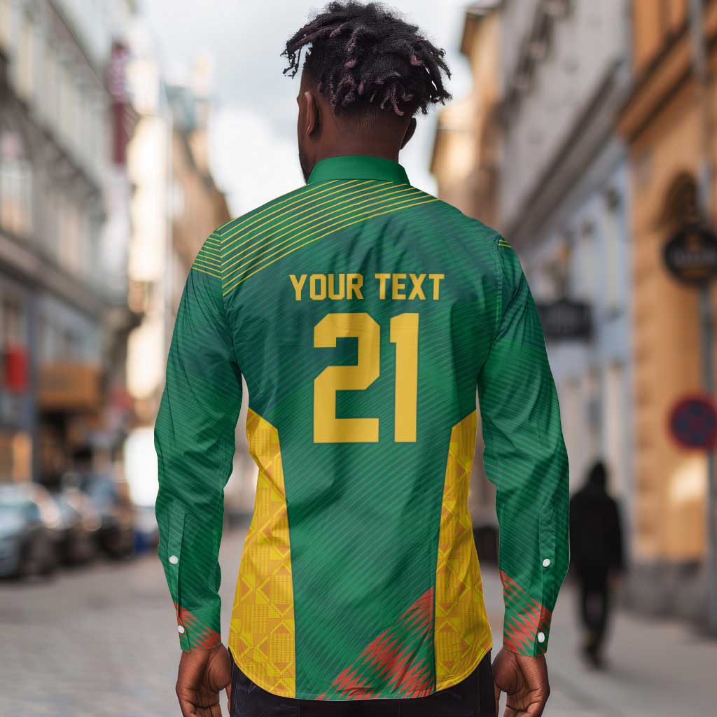 World Football 2026 South Africa Custom Long Sleeve Button Shirt Tradional Protea Kente Pattern - African Pride
