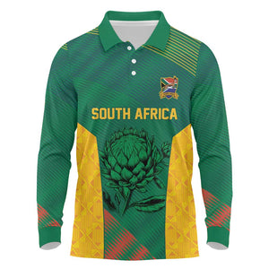 World Football 2026 South Africa Custom Long Sleeve Polo Shirt Tradional Protea Kente Pattern - African Pride