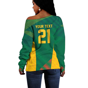 World Football 2026 South Africa Custom Off Shoulder Sweater Tradional Protea Kente Pattern - African Pride
