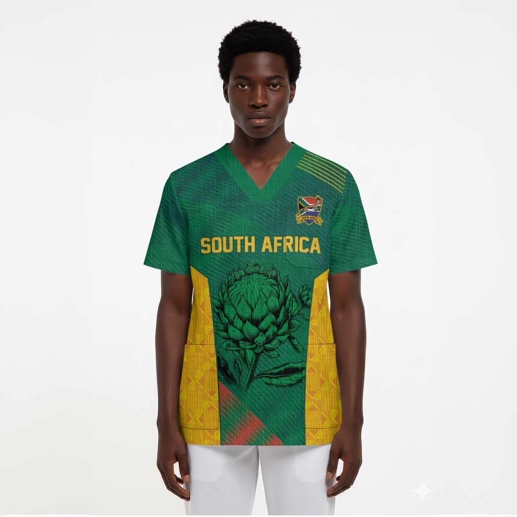 World Football 2026 South Africa Custom Scrub Top Tradional Protea Kente Pattern - African Pride