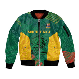 World Football 2026 South Africa Custom Sleeve Zip Bomber Jacket Tradional Protea Kente Pattern - African Pride