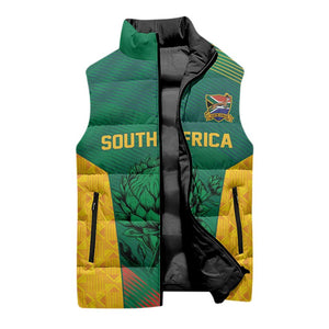 World Football 2026 South Africa Custom Sleeveless Puffer Jacket Tradional Protea Kente Pattern - African Pride