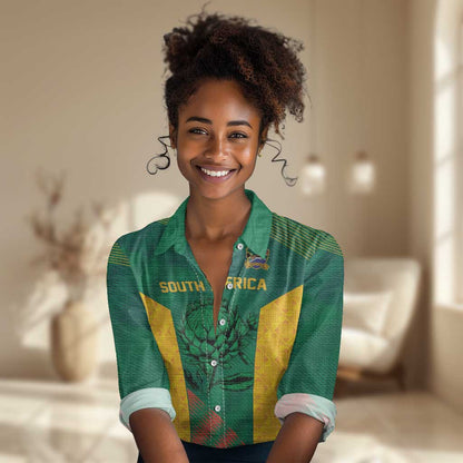 World Football 2026 South Africa Custom Women Casual Shirt Tradional Protea Kente Pattern - African Pride