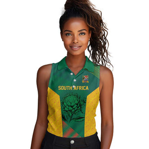 World Football 2026 South Africa Custom Women Sleeveless Polo Shirt Tradional Protea Kente Pattern - African Pride