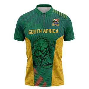 World Football 2026 South Africa Custom Zipper Polo Shirt Tradional Protea Kente Pattern - African Pride