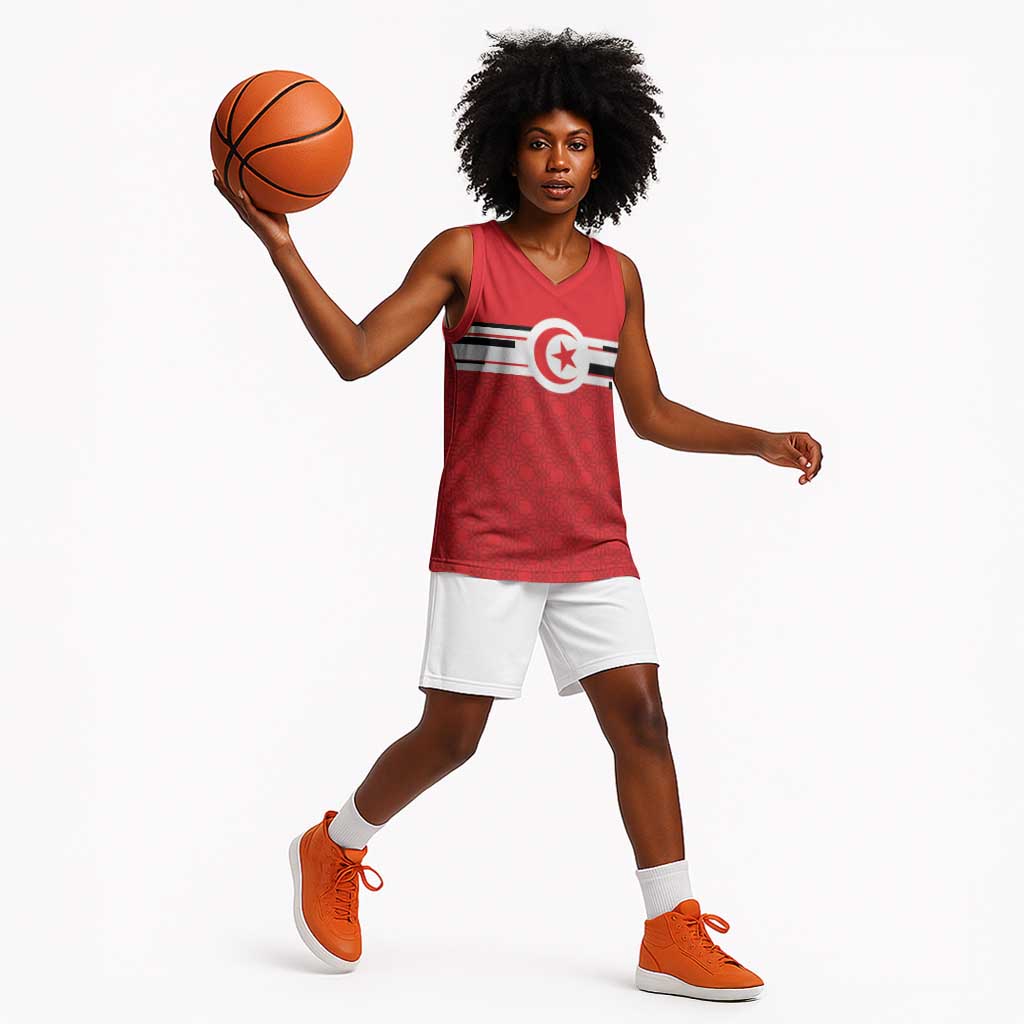 World Football 2026 Tunisia Custom Basketball Jersey Traditional Islamic Motif - African Pride