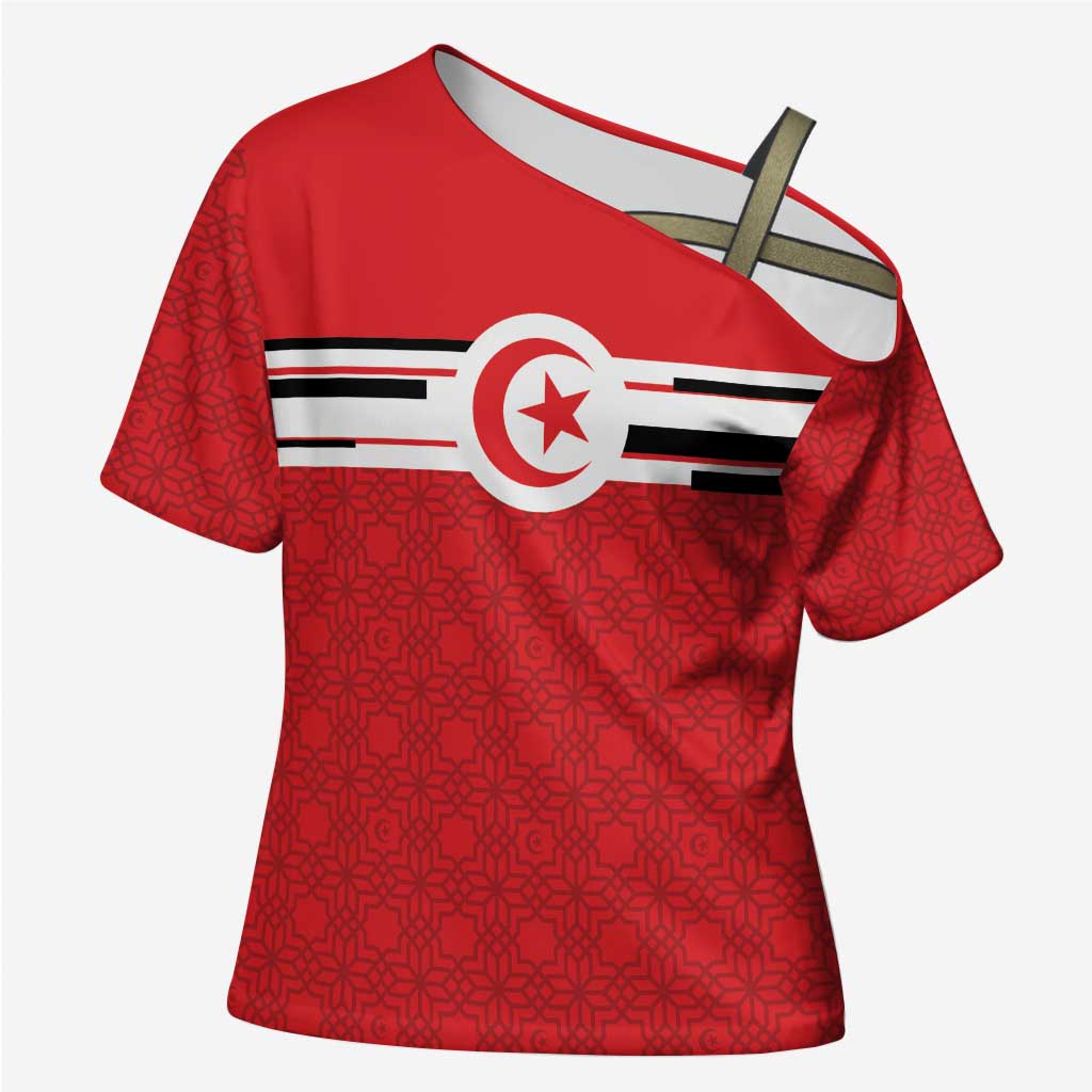 World Football 2026 Tunisia Custom Cross Shoulder Shirt Traditional Islamic Motif - African Pride